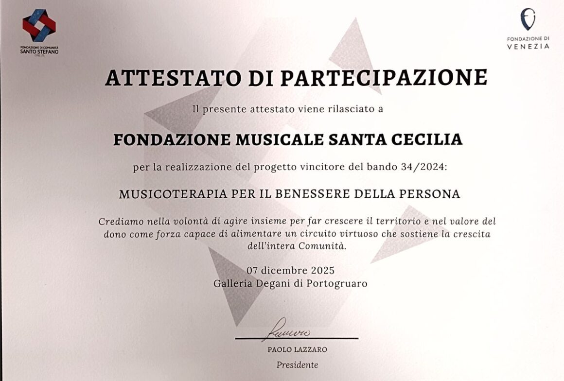 Musicoterapia per il benessere della persona: attestato di pertecipazione