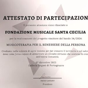 Musicoterapia per il benessere della persona: attestato di pertecipazione