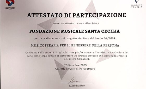 Musicoterapia per il benessere della persona: attestato di pertecipazione